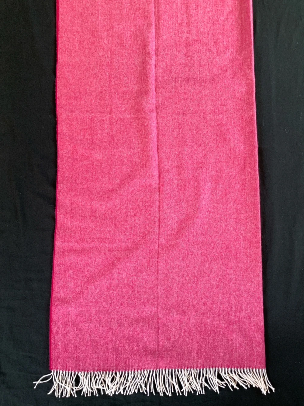 Soft Pink & Cream Herringbone Wool Blend Throw Blanket w/ Fringe 52.5”x67
